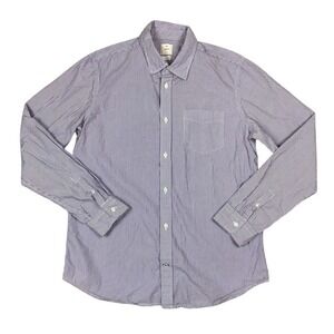 Gap Mens Striped Dress Shirt Lived In Work 100% Cotton Purple White Longsleeve L